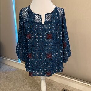 Rewind Teal and Red Geometric Blouse 0018